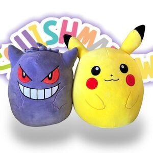 Pikachu and Gengar KellyToy Squishmallow Pokemon 10” inch 2-pack Brand New